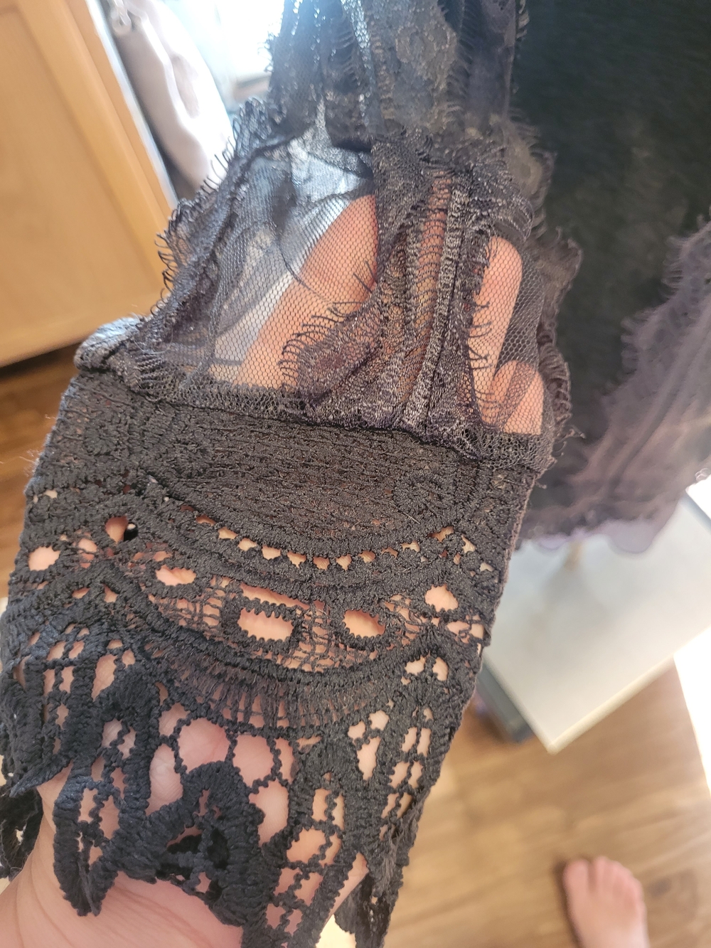 Pretty Angel Dark Gray Lace Trimmed Long Sleeve Blouse - Picture 3 of 7